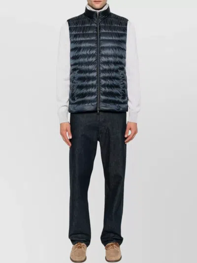 Herno Reversible Quilted Sleeveless Jacket With High Collar In Blue