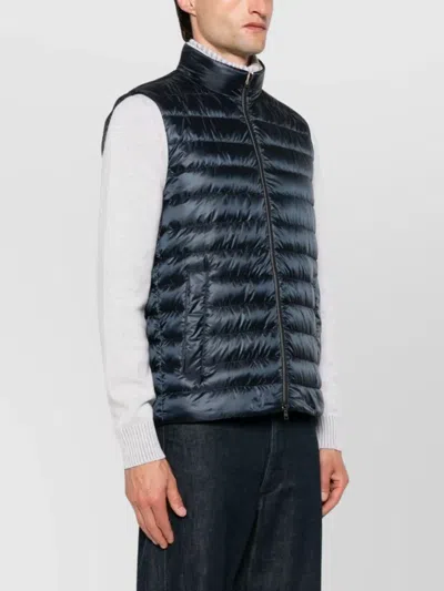 Herno Reversible Quilted Sleeveless Jacket With High Collar In Blue
