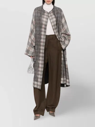 Pierre Louise Mascia Long Wool Kimono With Patch Pockets In Multi