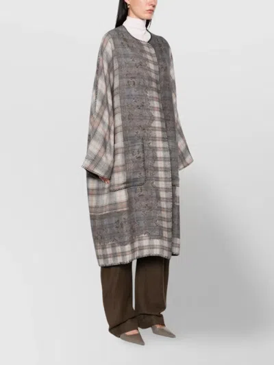 Pierre Louise Mascia Long Wool Kimono With Patch Pockets In Multi