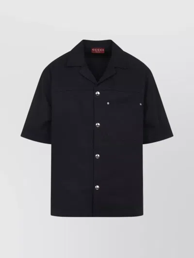 Gucci Classic Short-sleeve Cotton Shirt In Black