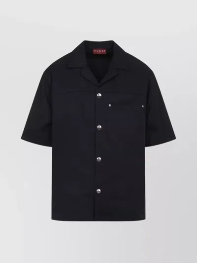 Gucci Classic Short-sleeve Cotton Shirt In Black
