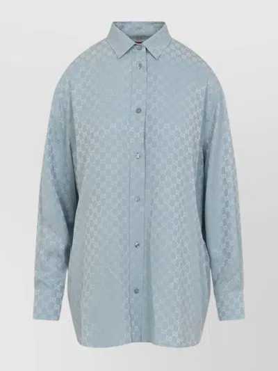 Gucci Silk Shirt With Monogram Motif In Blue