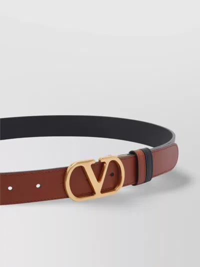 Valentino Garavani Leather Belt With Adjustable Length And Reversible In Brown