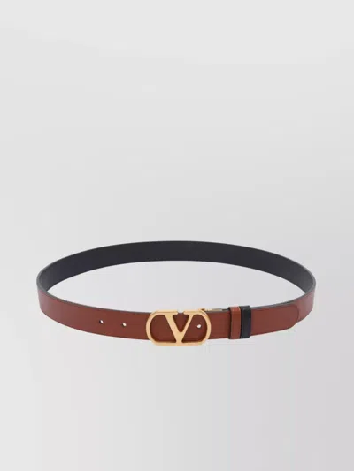 Valentino Garavani Leather Belt With Adjustable Length And Reversible In Brown