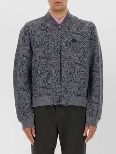 Etro Jacquard Bomber Jacket Featuring Paisley Pattern In Blue