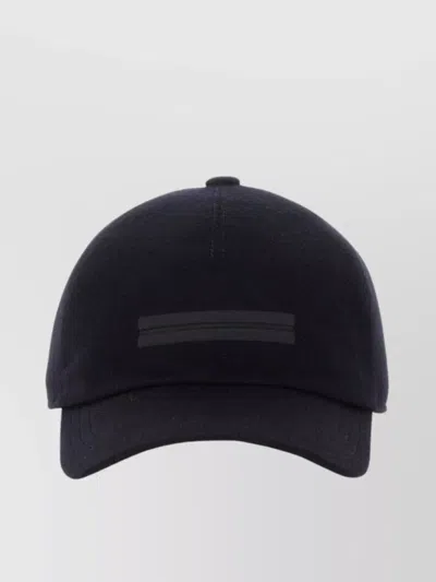 Zegna Cotton Lined Hat With Front Foliage Design And Logo In Black