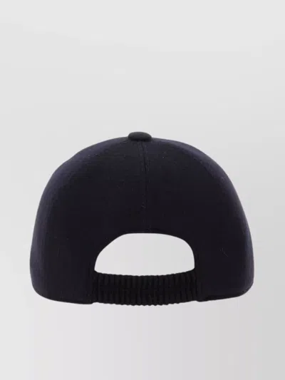 Zegna Cotton Lined Hat With Front Foliage Design And Logo In Black