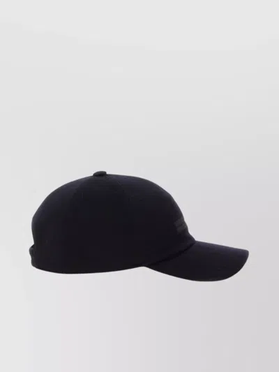 Zegna Cotton Lined Hat With Front Foliage Design And Logo In Black