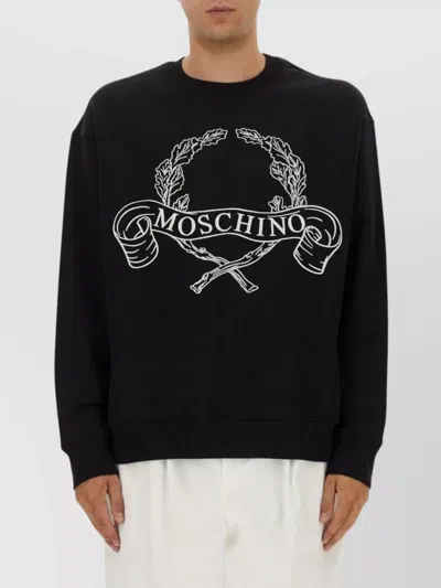 Moschino Couture Sweatshirt With Laurel Crown Logo Embroidery In Black