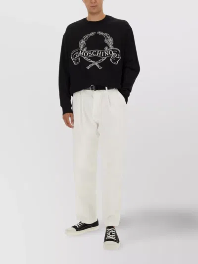 Moschino Couture Sweatshirt With Laurel Crown Logo Embroidery In Black
