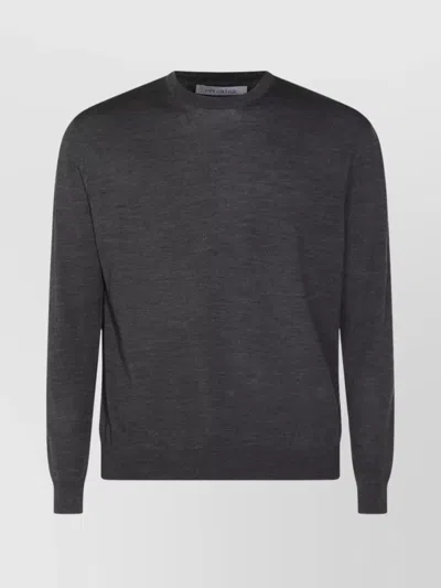Malo Ribbed Crewneck Sweater With Long Sleeves In Black