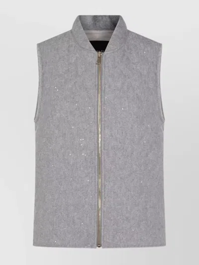 Fabiana Filippi Quilted Vest With Sequin Embellishments And Stand Collar In Gray