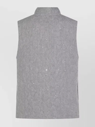 Fabiana Filippi Quilted Vest With Sequin Embellishments And Stand Collar In Gray