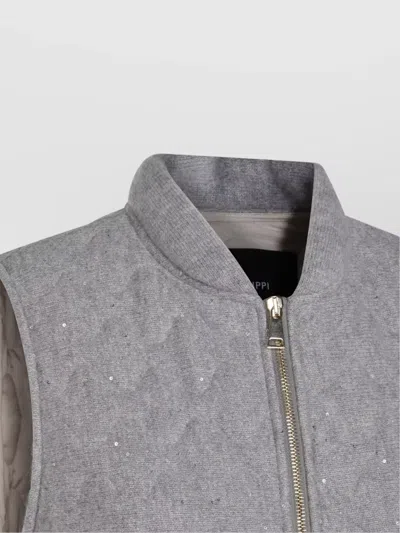 Fabiana Filippi Quilted Vest With Sequin Embellishments And Stand Collar In Gray