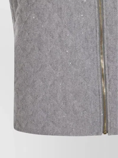 Fabiana Filippi Quilted Vest With Sequin Embellishments And Stand Collar In Gray