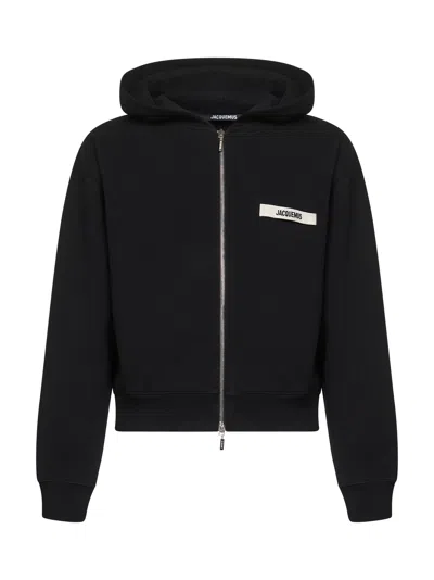 Jacquemus Le Hoodie Zip Gros Hooded Cotton Sweatshirt In Black