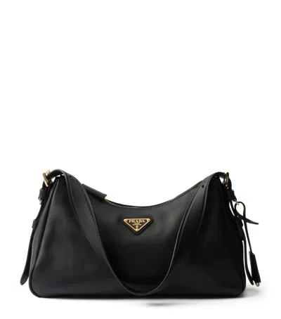 Prada Aimee Medium Leather Shoulder Bag In Black