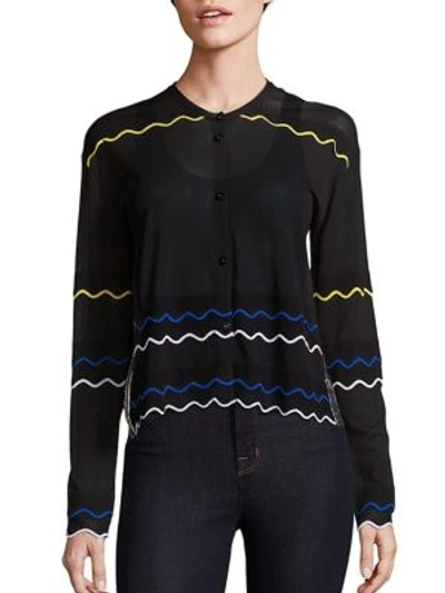 Peter Pilotto Woman Paneled Stretch-knit And Pleated Silk-blend Lamé Cardigan Black In Blue
