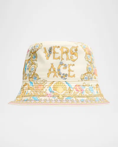 Versace Underwater Baroque Print Twill Bucket Hat In Multi