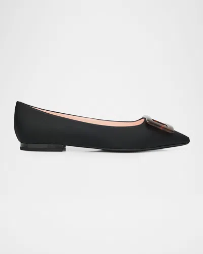 Roger Vivier Gommettine Leather Ballet Flats With Tonal Buckle In Black