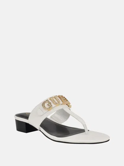 Guess Factory Lites T-strap Block Heel Sandals In White