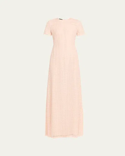 Akris Flower Grid Embroidered Gown With Back Godet In Pink