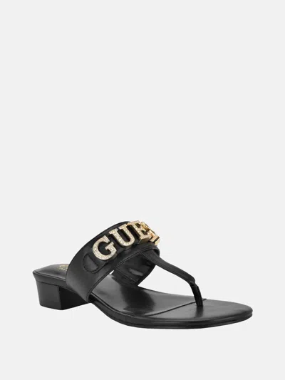 Guess Factory Lites T-strap Block Heel Sandals In Black