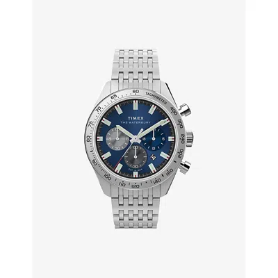 Timex Mens Blue Tw2y18500 Waterbury Traditional Chronograph Stainless-steel Bracelet Watch In Blue