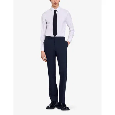 Sandro Womens Navy Blue Regular-fit Straight-leg Wool Trousers In Blue