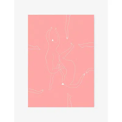 Laetitia Rouget Pink & White Lazy Sunday Embroidered Linen Tablecloth In Pink