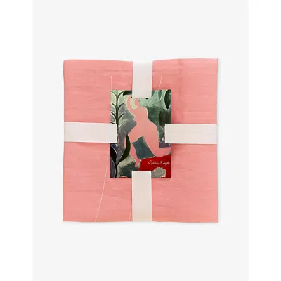 Laetitia Rouget Pink & White Lazy Sunday Embroidered Linen Tablecloth In Pink