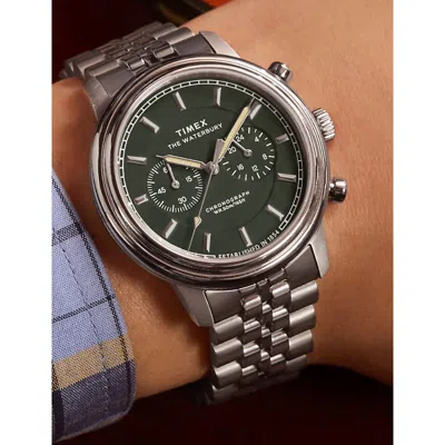 Timex Mens Green Tw2y23600 Waterbury Metropolitan Chronograph Stainless-steel Bracelet Watch In Green