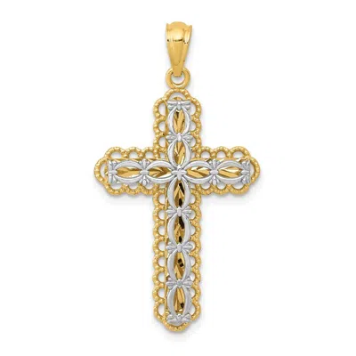 Diamond2deal 14k Two-tone Gold Gold Polished 2 Level Cross Pendant In Multi
