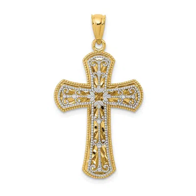 Diamond2deal 14k Two-tone Gold Polished 2 Level Cross Pendant In Multi