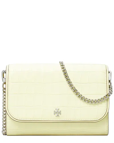 Tory Burch Emerson Embossed Leather Chain Wallet In Yellow