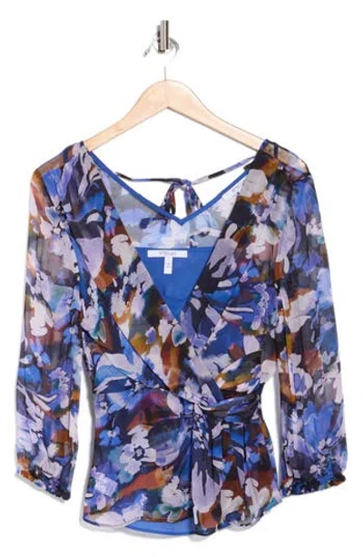 Derek Lam 10 Crosby Michele Floral Twist-front Blouse In Blue