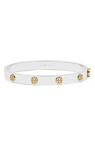 Tory Burch Miller Studded Hinge Bangle In White