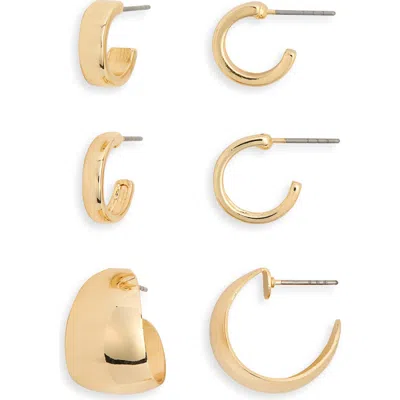 Nordstrom Rack Set Of 3 Assorted Huggie Hoop Earrings In Gold