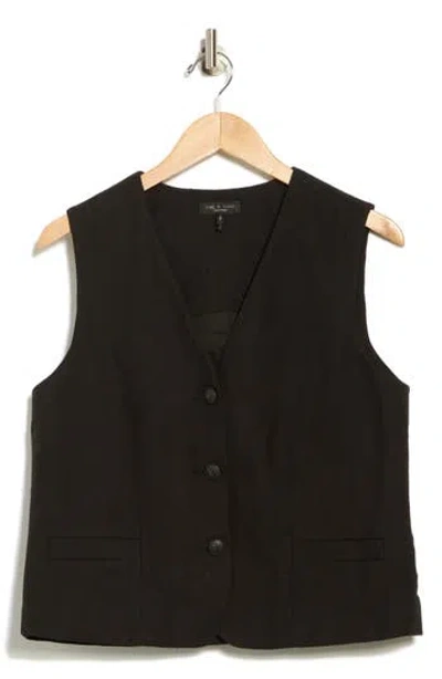 Rag & Bone Albany Solid Cotton & Linen Vest In Black