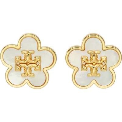 Tory Burch Forget Me Not Pearl-embellished 18kt Gold-plated Stud Earrings In White