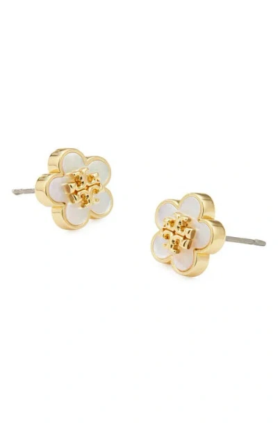 Tory Burch Forget Me Not Pearl-embellished 18kt Gold-plated Stud Earrings In White