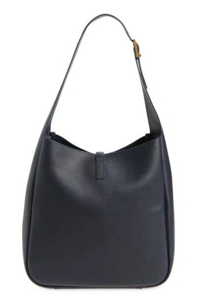 Saint Laurent Le 5a7 Large Ysl Shoulder Hobo Bag In Smooth Leather In Blue