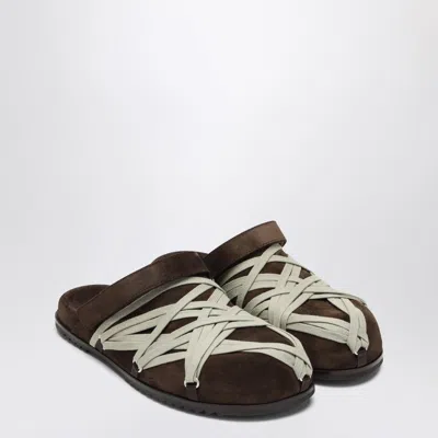 Rick Owens Brown Megalance Mule Granolas In Suede In Brown
