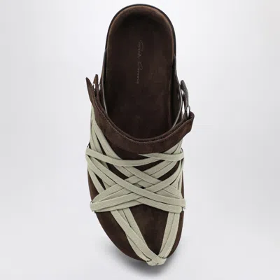 Rick Owens Brown Megalance Mule Granolas In Suede In Brown