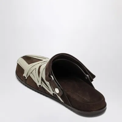 Rick Owens Brown Megalance Mule Granolas In Suede In Brown