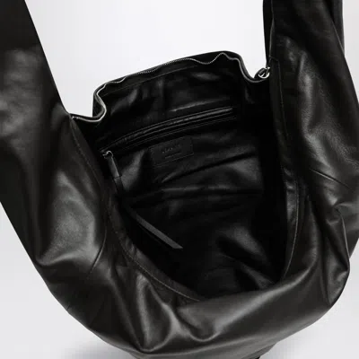 Lemaire Scarf Bag In Black/brown Leather In Black