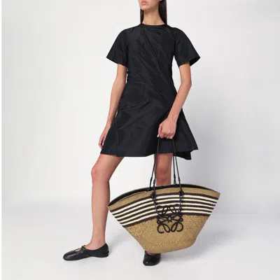 Loewe Large Anagram Basket Bag In Iraca Palm And Leather In Black