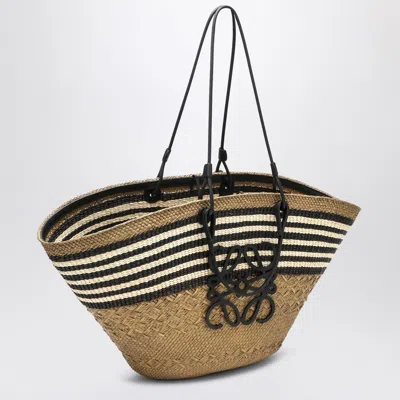 Loewe Large Anagram Basket Bag In Iraca Palm And Leather In Black