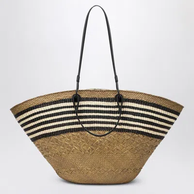 Loewe Large Anagram Basket Bag In Iraca Palm And Leather In Black
